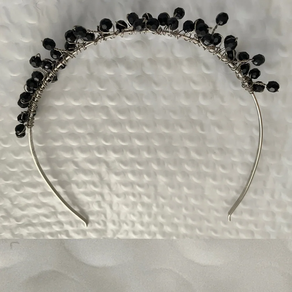 VINTAGE Y2K TIARA Style Black BEADED HEADBAND O/S